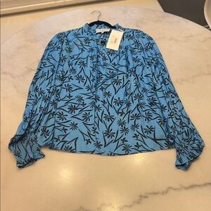 NWT MUNTHE Jason turquoise Elegant Floral Print Blue Blouse
